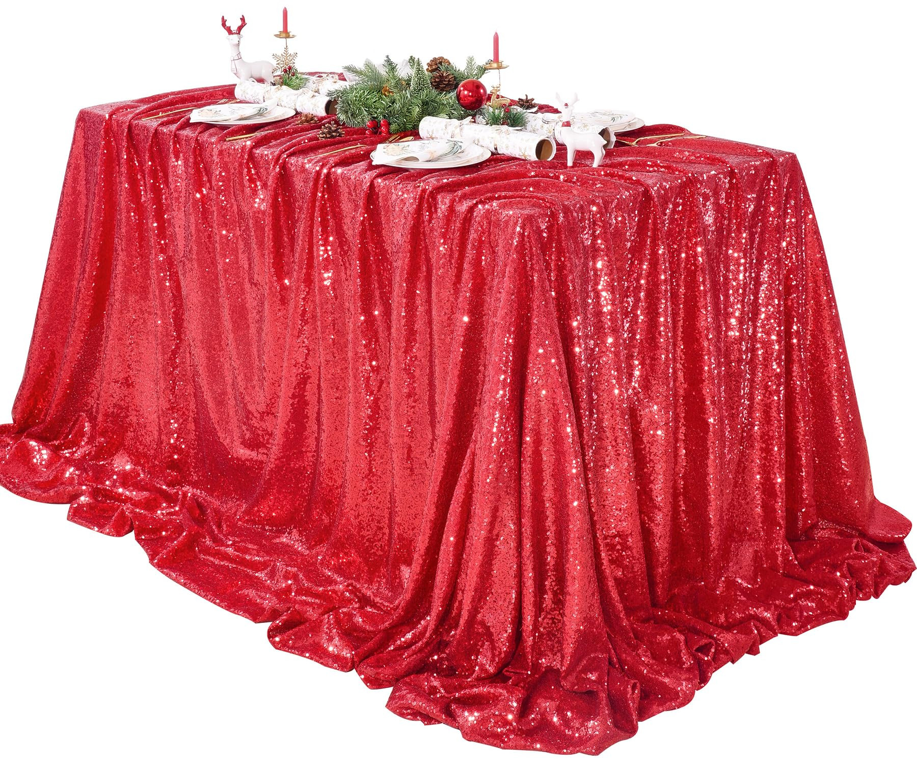 QueenDream Red Sequin Decorative Party Tablecloth: Large Shimmer Dessert Table Overlay 90x90 Inch... | Amazon (US)