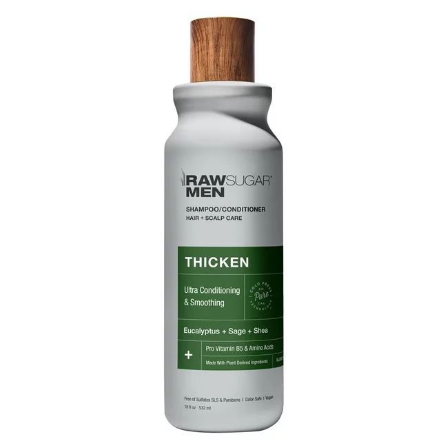 Raw Sugar Men's Thicken 2-in-1 Shampoo and Conditioner with Eucalyptus, 18 fl oz | Walmart (US)