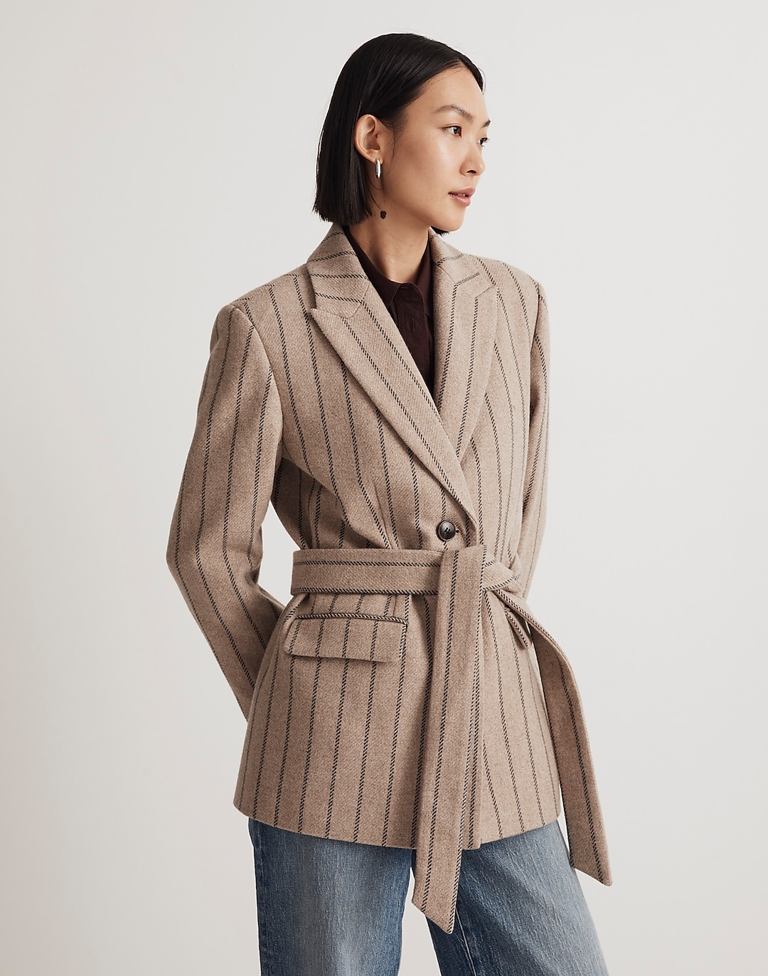 The Bedford Oversized Belted Blazer in Stripe | Madewell