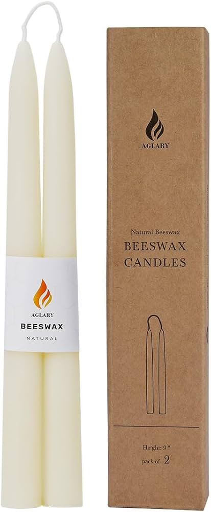 9" White Beeswax Taper Candles,2PCS Handmade Natural Candles,Dripless and Smokeless，9-Hour Burn... | Amazon (US)