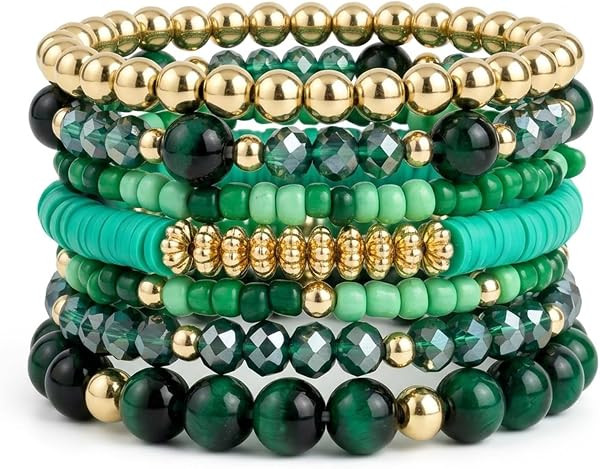 Bohemian Stackable Beaded Bracelets for Women, Multilayer Stretch Bead Bracelet Set, Vintage Boho... | Amazon (US)