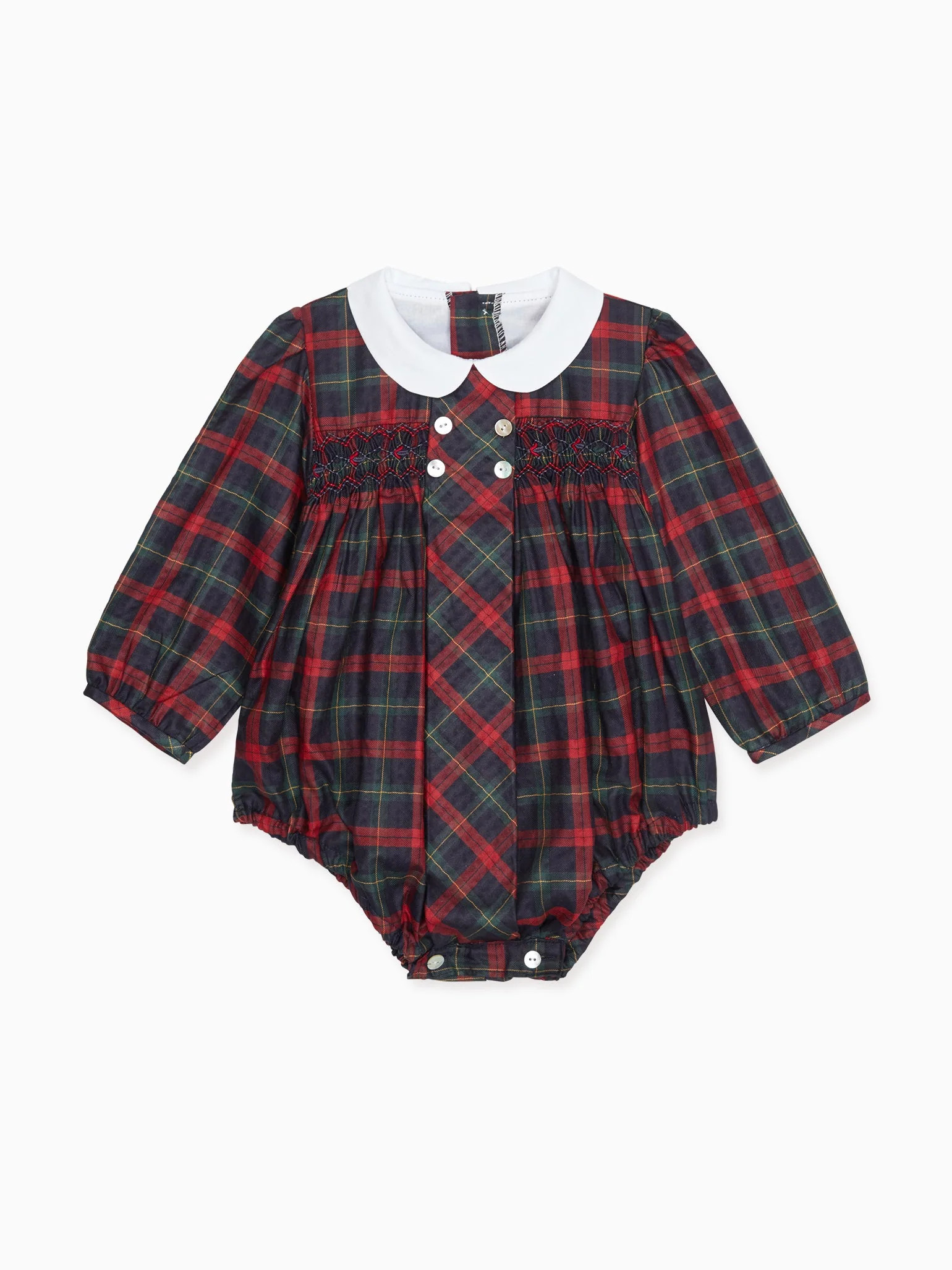 Navy Tartan Dolores Baby Smock Romper Suit | La Coqueta