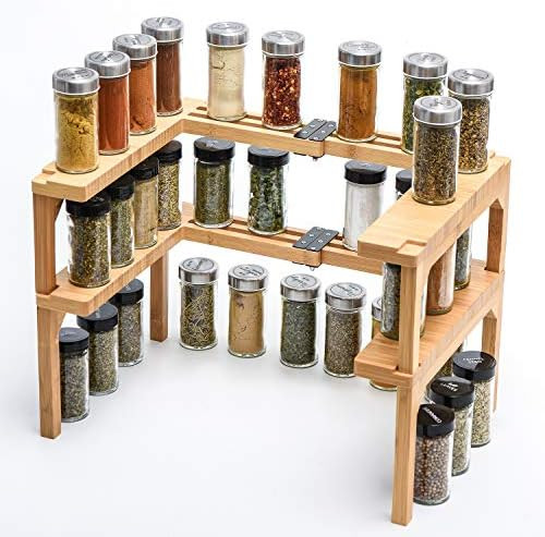 Bamboo Expandable Spice Racks - 2 Tier High Capacity Spice Rack Organizer for Kitchen Cabinet, Pa... | Amazon (US)