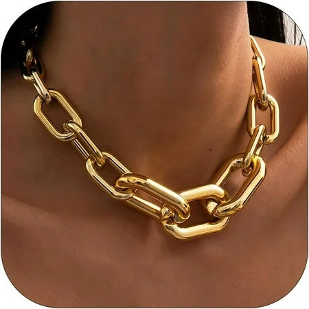 Gold Chunky Necklace for Women Chunky Gold Necklace Cuban Link Chain Necklace Punk Choker Thick Chain Collar Necklace Jewelry Statement Necklace Birthday Presents | Walmart (US)