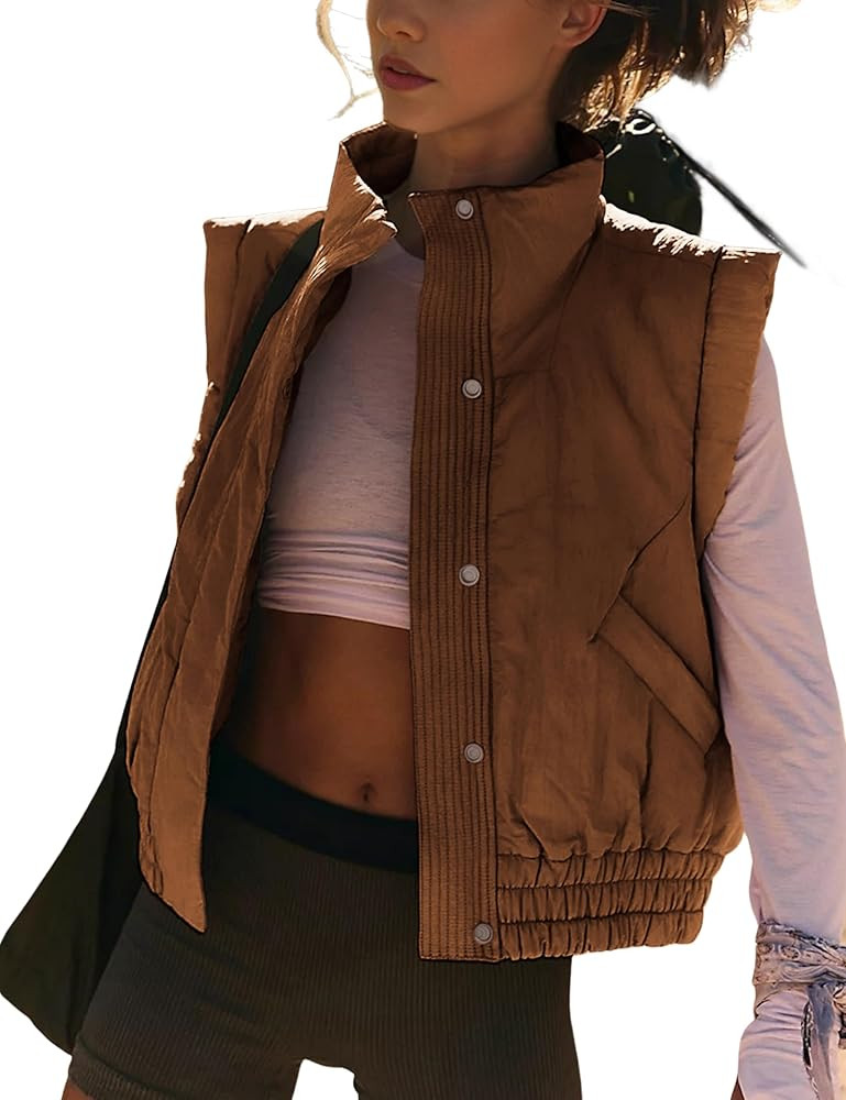 SKIKYAN Women Quilted Puffer Vest Button Down Scrunch Sleeveless Winter Stand Collar Padded Gilet... | Amazon (US)