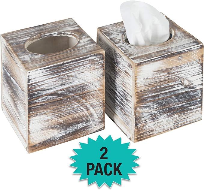 Excello Global Products Rustic Torched Barnwood Tissue Box Cover: Tissue Cube Box Includes Slide-... | Amazon (US)