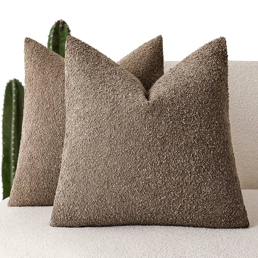 Foindtower Pack of 2, Decorative Textured Boucle Throw Pillow Covers Neutral Accent Solid Pillow ... | Amazon (US)