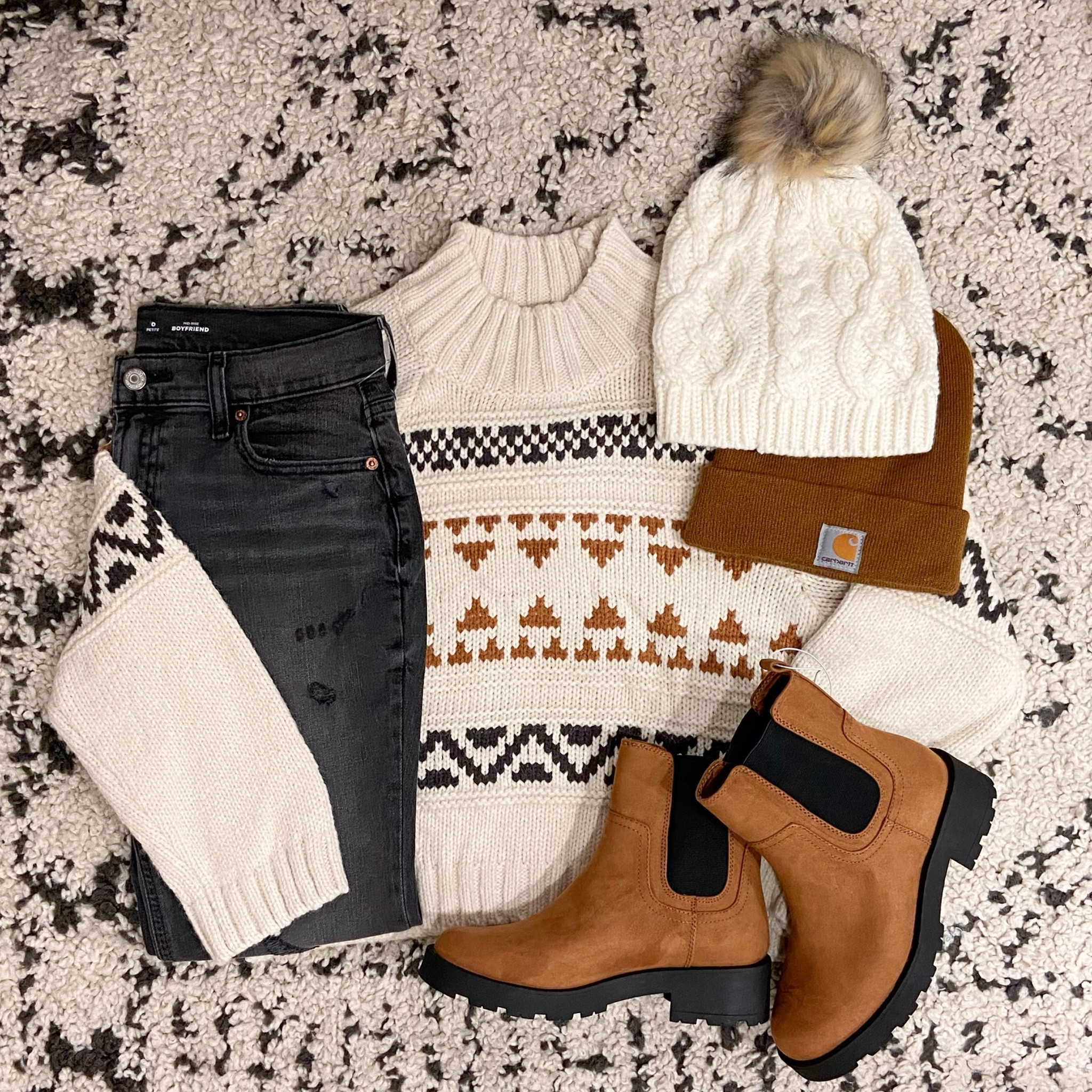 The cutest Fair Isle Sweater
(30% off right now!)
Cognac Chelsea Boots
Faded Black Straight-Leg Jeans
Cozy Beanies

#LTKstyletip #LTKHoliday #LTKSeasonal