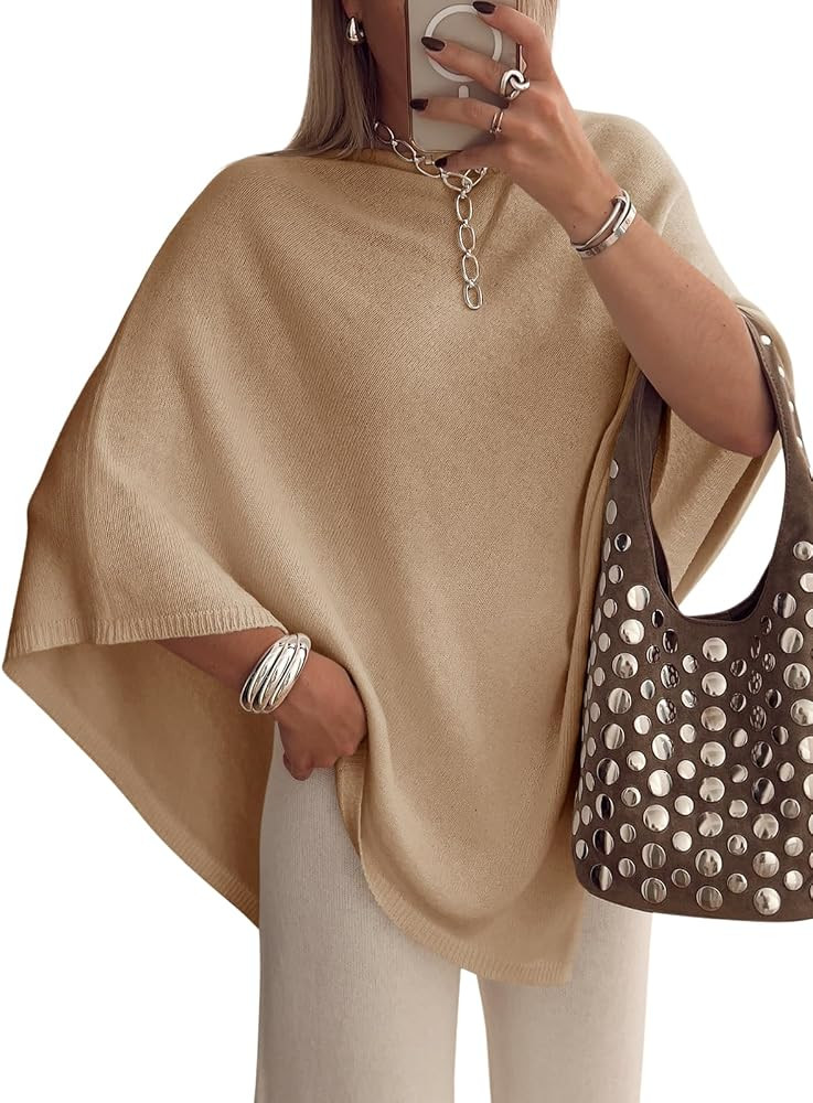 Saodimallsu Womens Poncho Sweater Boat Neck Batwing Sleeve Fall Trendy Casual Knit Pullover Cape ... | Amazon (US)