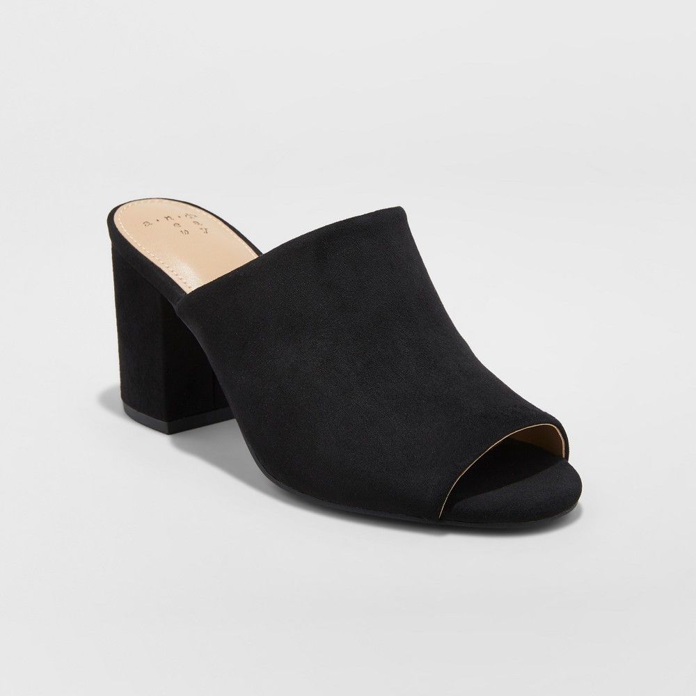 Women's Didi Wide Width Block Heel Mules - A New Day Black 7.5W, Size: 7.5 Wide | Target