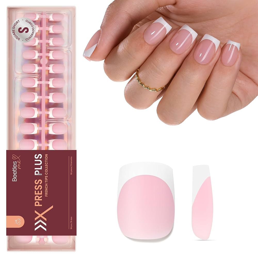 Beetles French Tip Press On Nails: 150 Pcs Pink Short Square Press On Nails 4 in 1 Nail Tips, Pre... | Amazon (US)