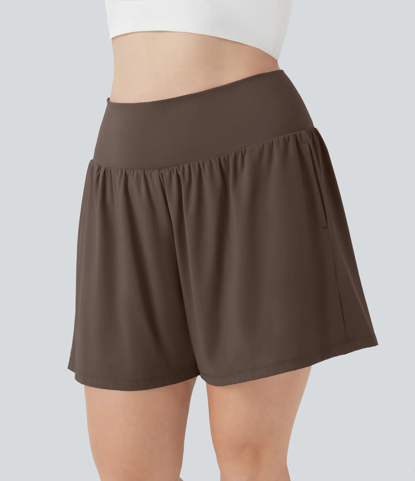 Women’s SoftlyZero™ Airy Super High Waisted 2-in-1 Cool Touch Yoga Plus Size Shorts 7" with P... | HALARA