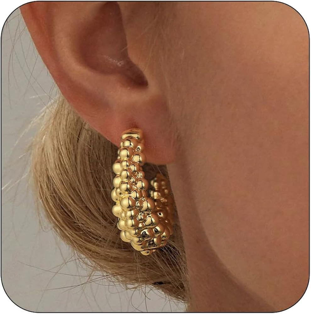 14K Gold Plated Hoop Earrings for Women,Hypoallergenic Lightweight Hoops, Classic Vintage Dainty ... | Amazon (US)