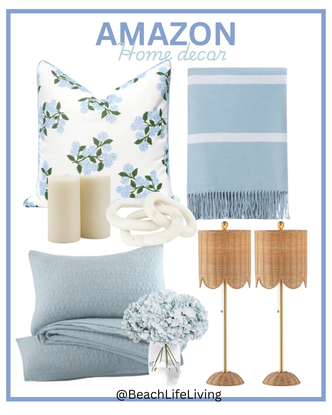 Coastal Bedroom Home Decor
Coastal Pillow Cover , throw blanket
Hydrangea Artificial Flowers
Coastal Rattan Scalloped Buffet Table Lamp  

#LTKHome #LTKFindsUnder50 #LTKSeasonal
