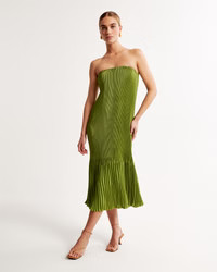 Strapless Pleat Release Midi Dress | Abercrombie & Fitch (US)