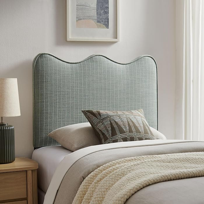 Monday Athena Striped Fabric Upholstered Twin Size Adjustable Headboard in Spa Blue Stripe - with... | Amazon (US)