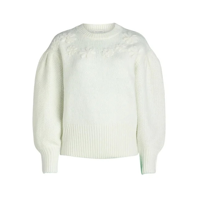 Free Assembly Women's & Women's Plus Embroidered Flower Sweater with Long Sleeves, Midweight, Siz... | Walmart (US)