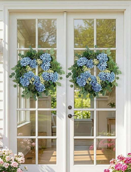 BLOSMON Hydrangea Wreaths for Front Door: 26 Inch Summer Spring Wreath Decorations for Home Outdo... | Amazon (US)