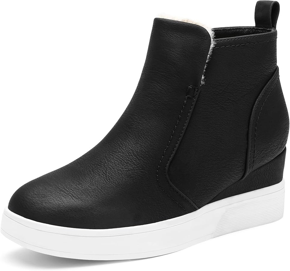 DREAM PAIRS Women’s Slip on High Top Wedge Sneakers Hidden Heel Platform Wedgie Ankle Booties | Amazon (US)