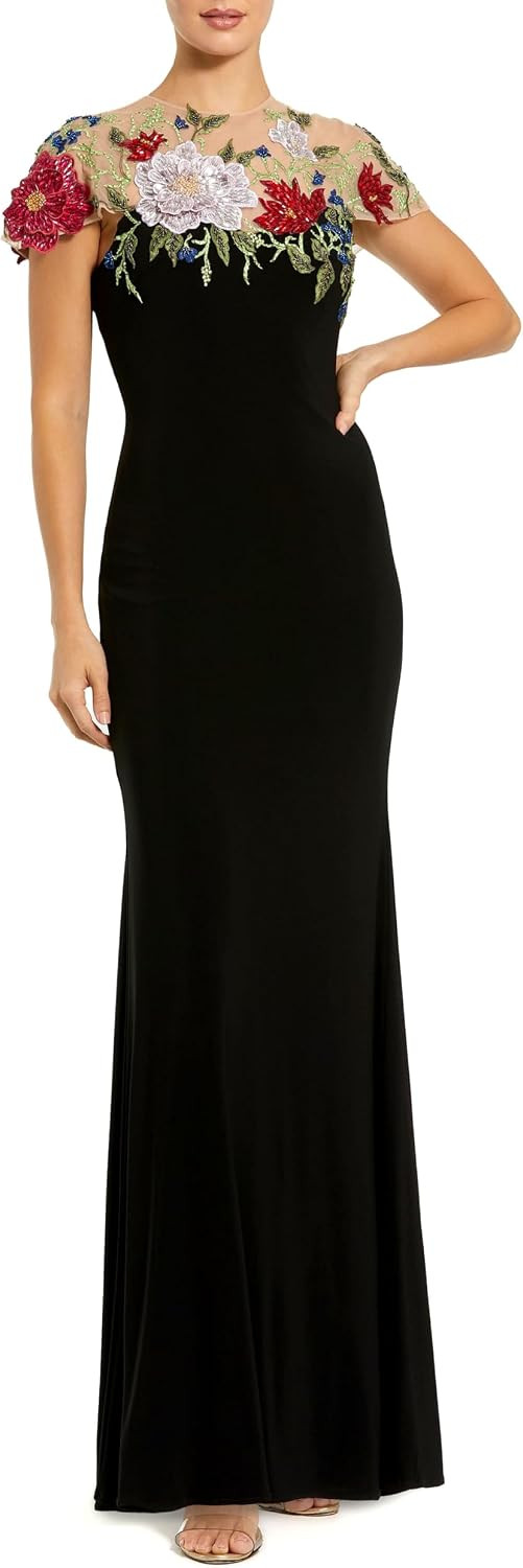 Floral Embellished Jersey Fitted Gown | Amazon (US)