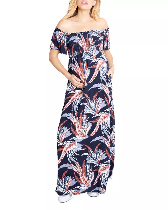 Maternity Smocked Off-the-Shoulder Maxi Dress | Bloomingdale's (US)