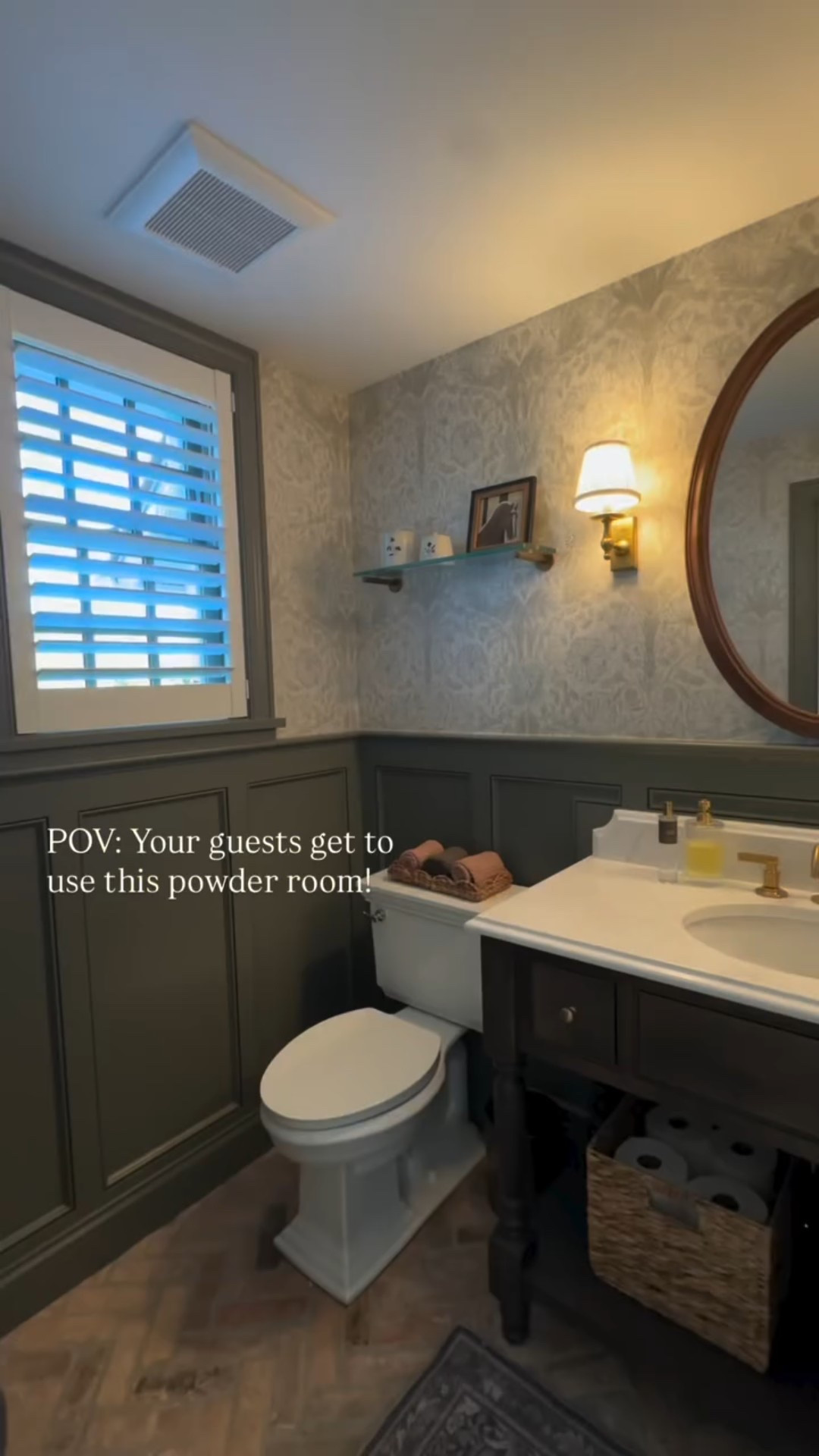 The powder room is often the most unexpected moment in a home—and during the holidays, it becomes part of the experience.

At Pondsview, this space was designed with guests in mind. Moody millwork, layered lighting, classic wallpaper, and thoughtful details come together to create a room that feels warm, personal, and quietly special. The kind of place where guests linger just a moment longer, take it all in, and feel cared for.

Because holiday hosting isn’t only about the table or the tree—it’s about every space your guests move through.

A reminder that even the smallest rooms deserve intention.

Comment SHOP - and I’ll send you the decor pieces we staged with in here. 
—
EH Design
Luxury design, rooted in intention.