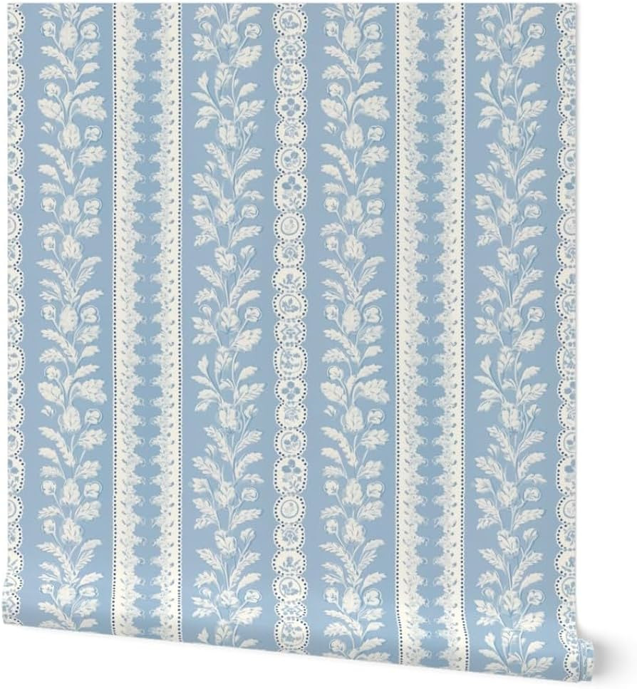 Spoonflower Removable Wallpaper 3ft x 2ft - Cottagecore Cornflower Blue Vintage Stripe Romantic S... | Amazon (US)