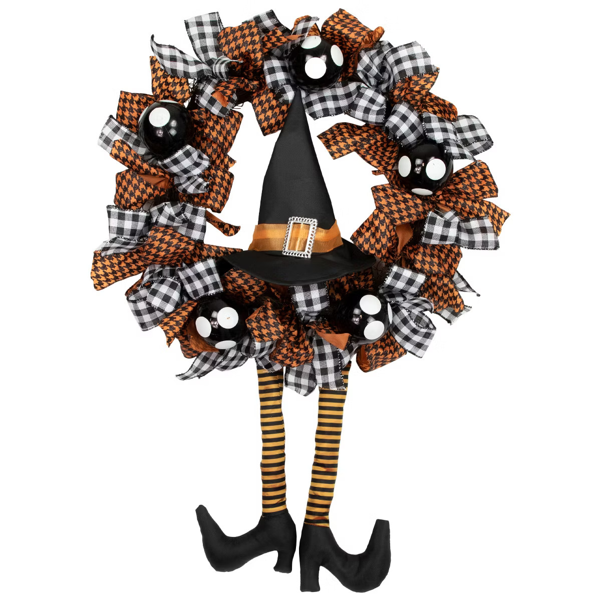 Northlight Orange and Black Witch with Bows Halloween Wreath, 24-Inch, Unlit | Target