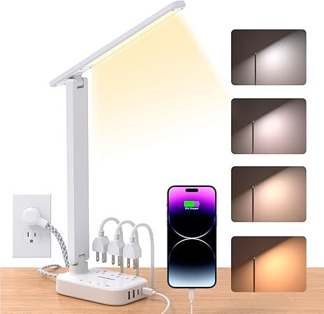 Power Strip with LED Desk Lamp, 3 Outlets 4 USB Ports(2 USBC) 4 Modes 5 Level Touch Lamp Small De... | Amazon (US)