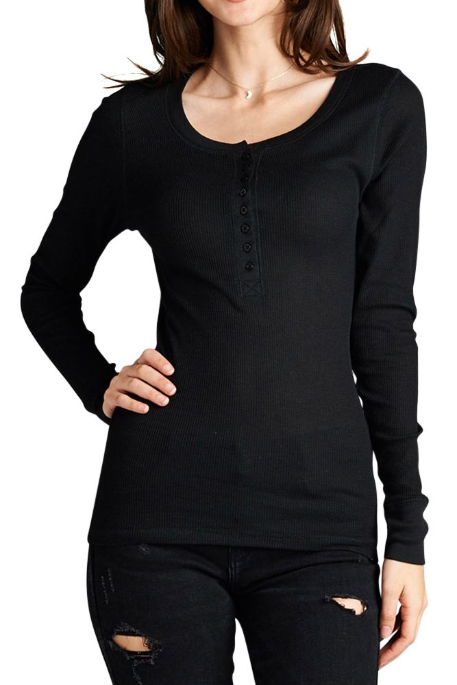 Women Long Sleeve Henley Thermal Tee Shirt Top | Walmart (US)