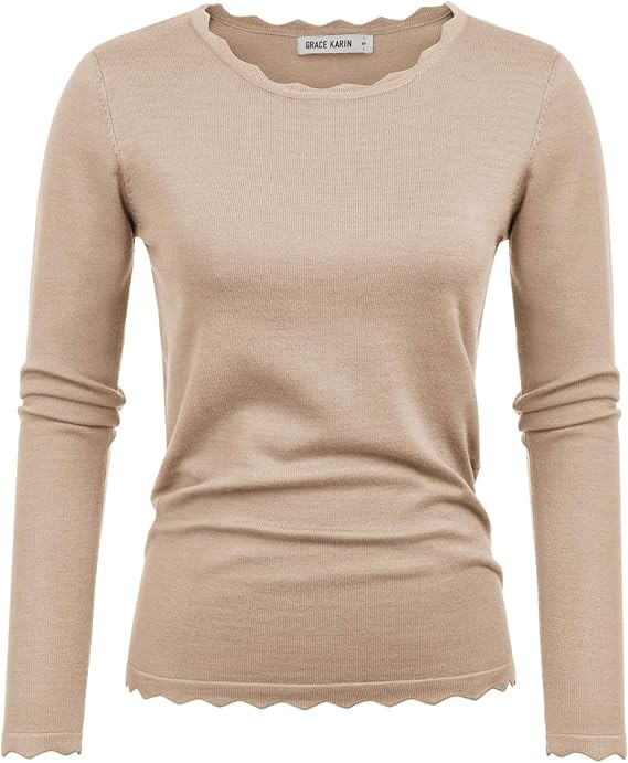 GRACE KARIN Women's High Stretchy Long Sleeve Pullover Sweater Blouse Top | Amazon (US)