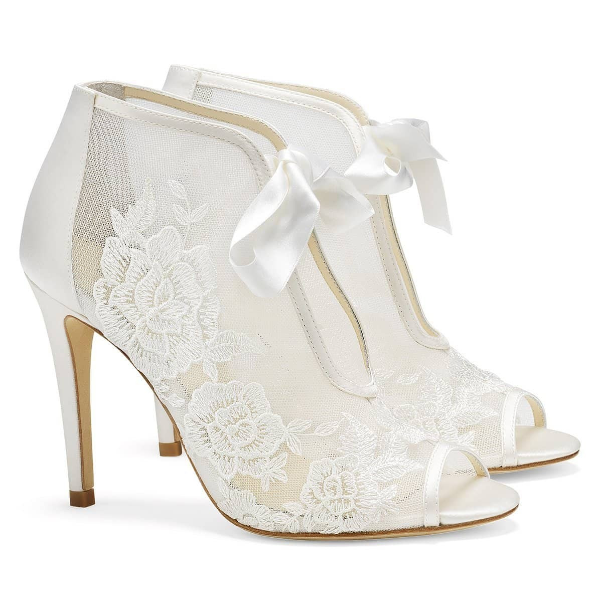 Ivory Ribbon Tie Lace Embroidered Bootie | Bella Belle Shoes