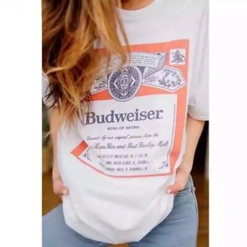 White Budweiser Beer Ad 90s Graphic Tee Women's Casual Short Sleeve Summer - Etsy | Etsy (US)