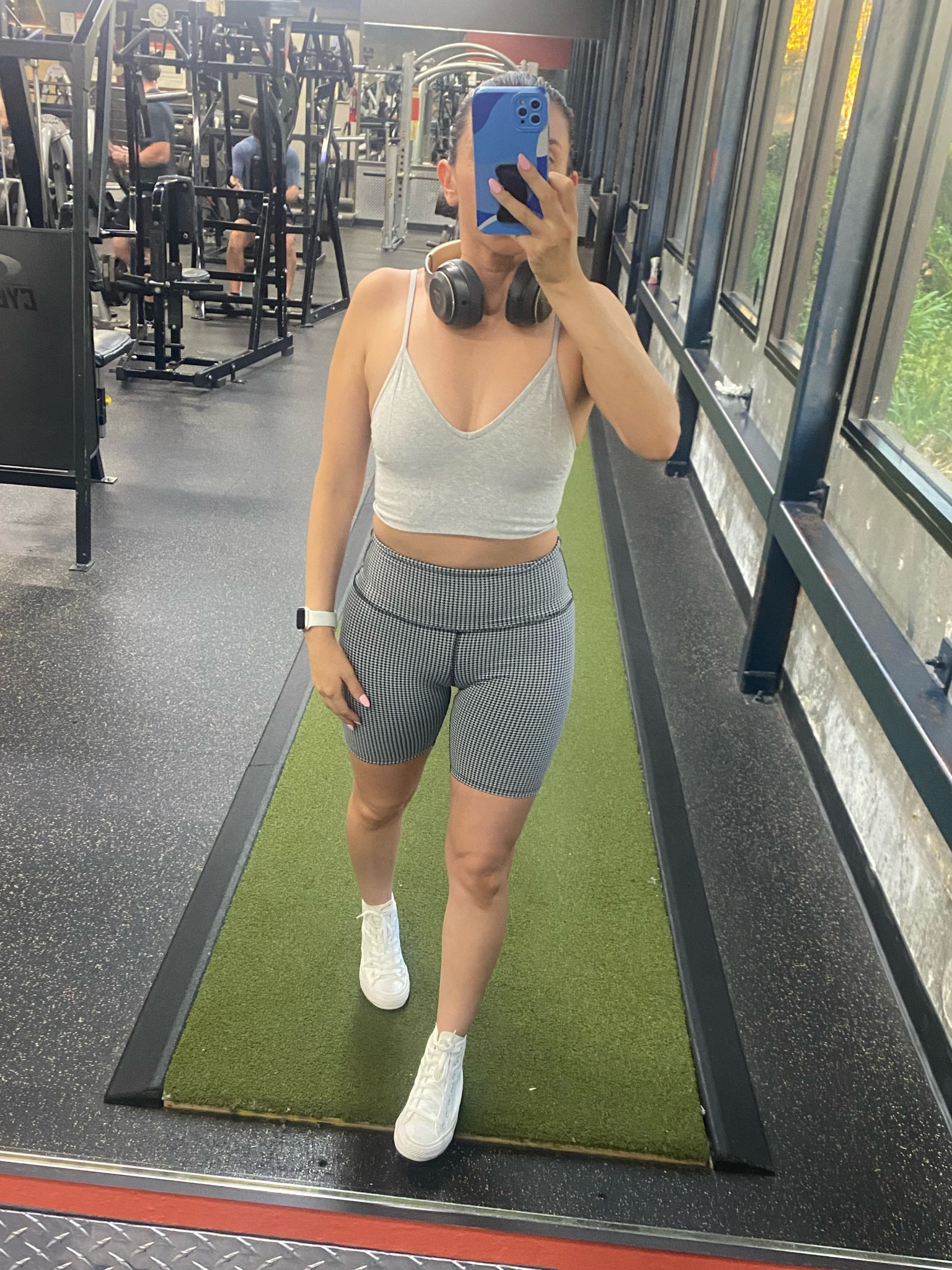 Leg day outfit details:

Top - this forward low v-neck gives this top a finesse to it making it “not so basic.” I love how snug fitting it feels and pairs with so many other outfits. 

Biker shorts - These shorts are a perfect fit. Tight in the belly, conservative length, and a great pair to have for any type of exercise! 

Shoes - high or low top converse are a great option for lifting as they help enforce proper posture. 

#LTKFitness #LTKActive #LTKStyleTip