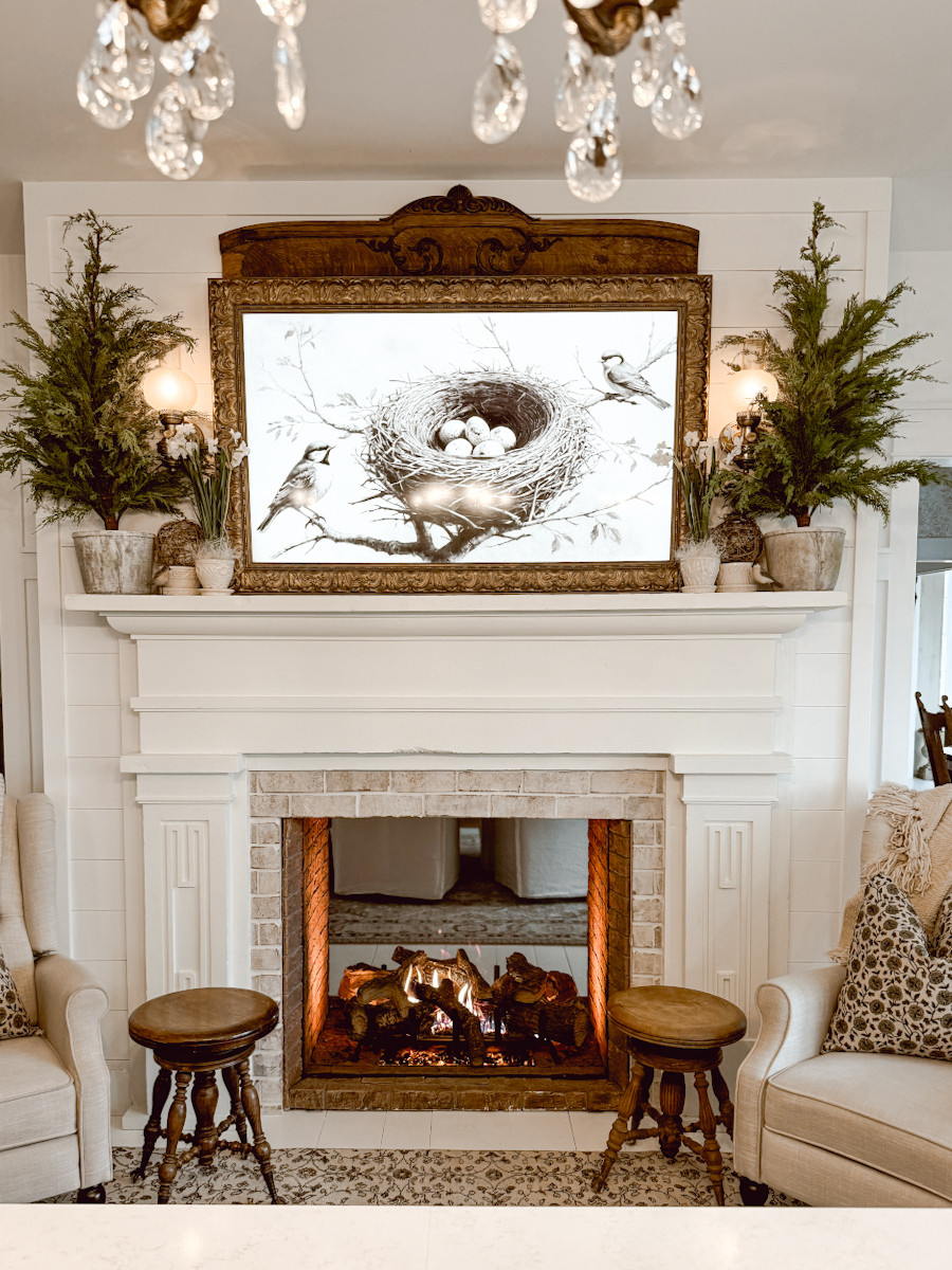 Well, it has happened. I started decorating for Spring. I gave the fireplace mantel in our kitchen a quick refresh. I kept some Winter greens but sprinkled in some green florals. A very subtle shift towards the upcoming season.  

 #LTKSeasonal #LTKHome