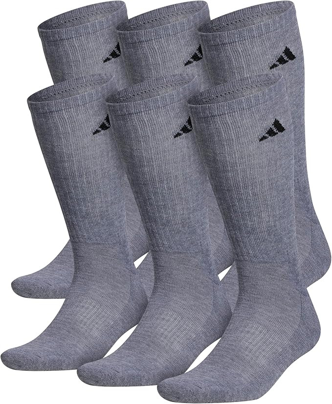 adidas Men's Athletic Cushioned 6-Pack Crew, Cushioned Crew Socks with Arch Compression for a Sec... | Amazon (US)