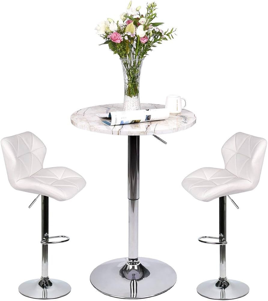 ARTETHYS Bar Table Set of 3 – Adjustable Round Table and 2 Swivel Pub Stools (Marble Table and ... | Amazon (US)