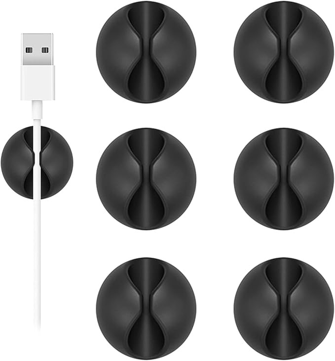 Shintop Cord Organizer, 6 Pack Black Charger Holder Cable Clips Wire Clips for Organizing Desk Ni... | Amazon (US)