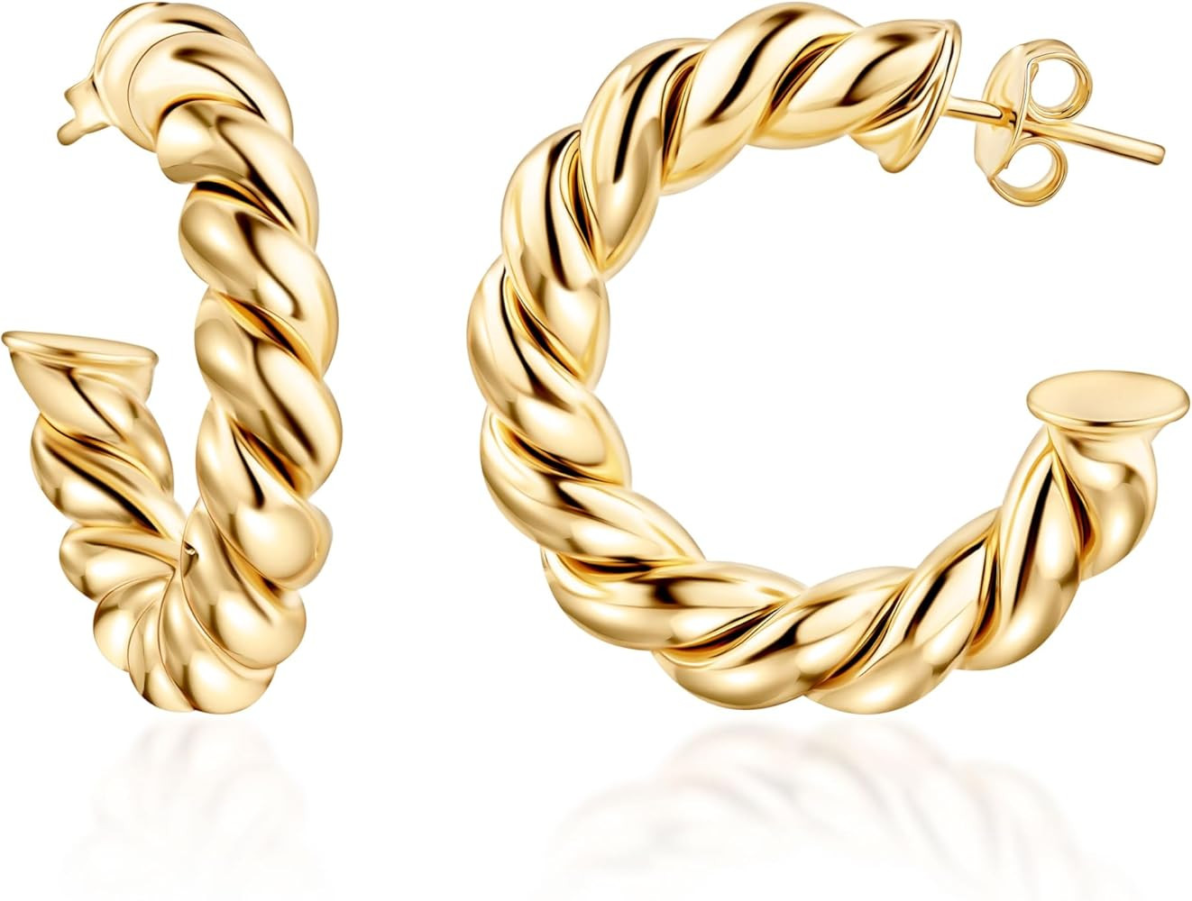 Barzel 18k Gold Plated Chunky Twisted Hoop Earrings, 5mm Thick, 10-40mm Sizes, Open Hoop Earrings... | Amazon (US)