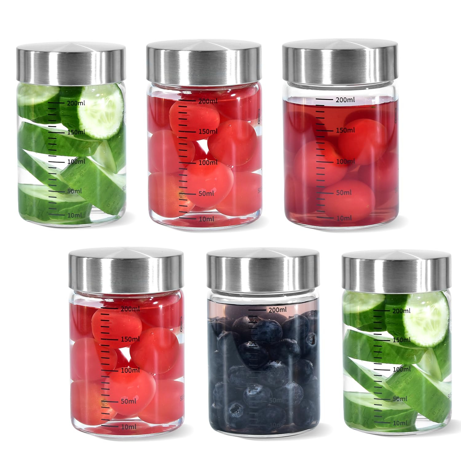 Juice Glass Bottles 6oz, 6Pack Wide Mouth Glass Water Bottles with Lids, for Juicing, Smoothies, ... | Amazon (US)