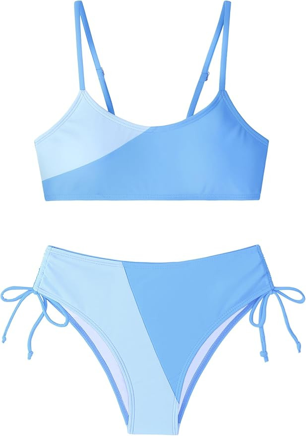 Girls Swimsuits Bikini Set 2 Pieces Color Block Bikini with Adjustable Shoulder Strap Girls Bathi... | Amazon (US)