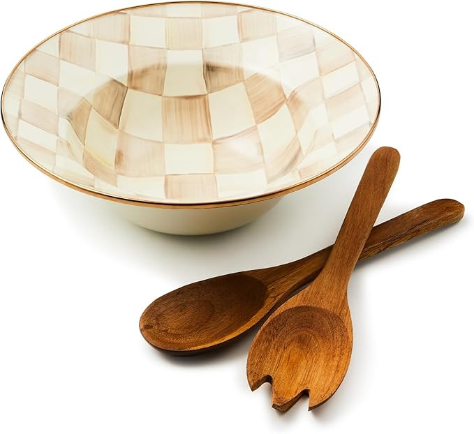 MACKENZIE-CHILDS Enamel Salad Serving Set, Enamel Bowl and Wooden Salad Servers, Decorative Kitch... | Amazon (US)