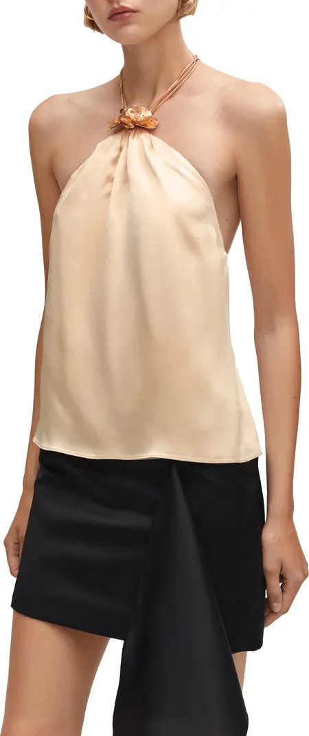 MANGO Metallic Flower Detail Halter Top | Nordstrom | Nordstrom