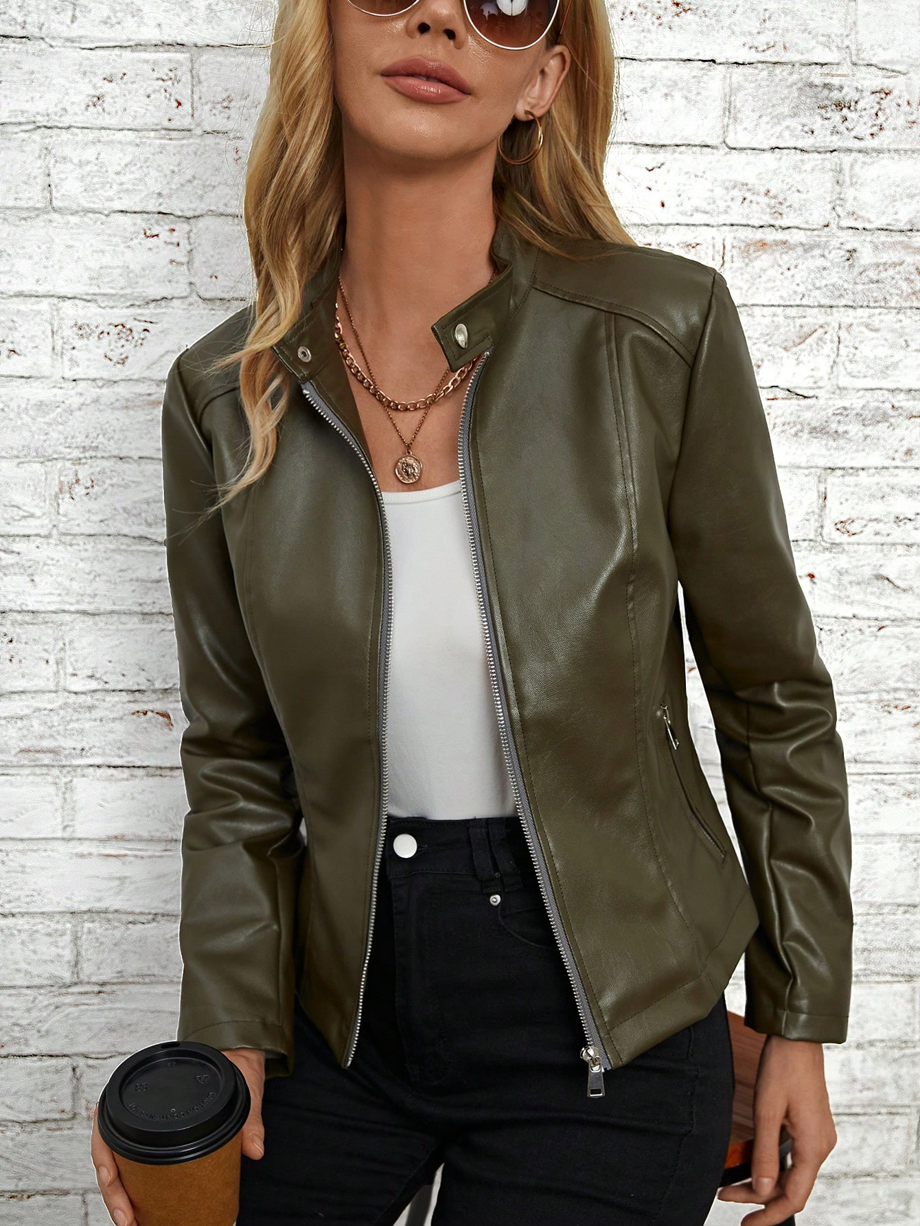 SHEIN LUNE Zip Up PU Leather Jacket | SHEIN