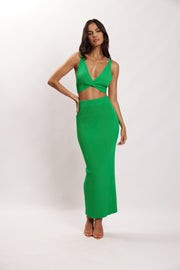 Kaesha Split Midi Knitted Skirt - Green | MESHKI US