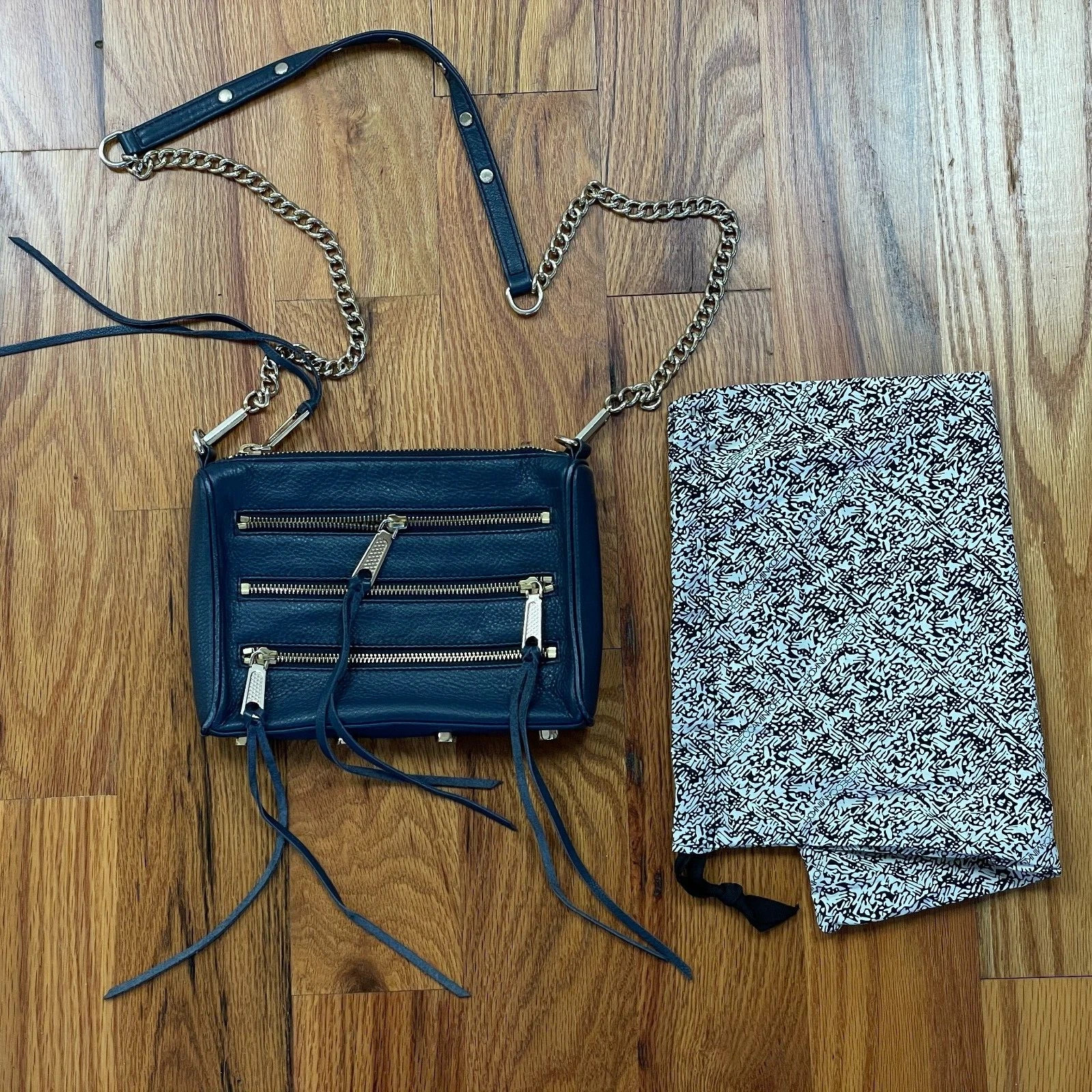 USED - Rebecca Minkoff Mini 5 Zip Pebbled Leather Crossbody Navy Blue @Domingos. | eBay AU