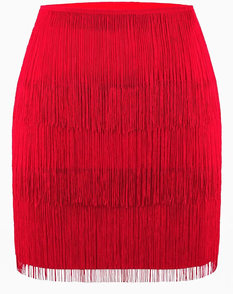 MANER Women’s Fringe Skirt Stretchy Sparkly Bodycon Tassel Trim Mini Skirt | Amazon (US)