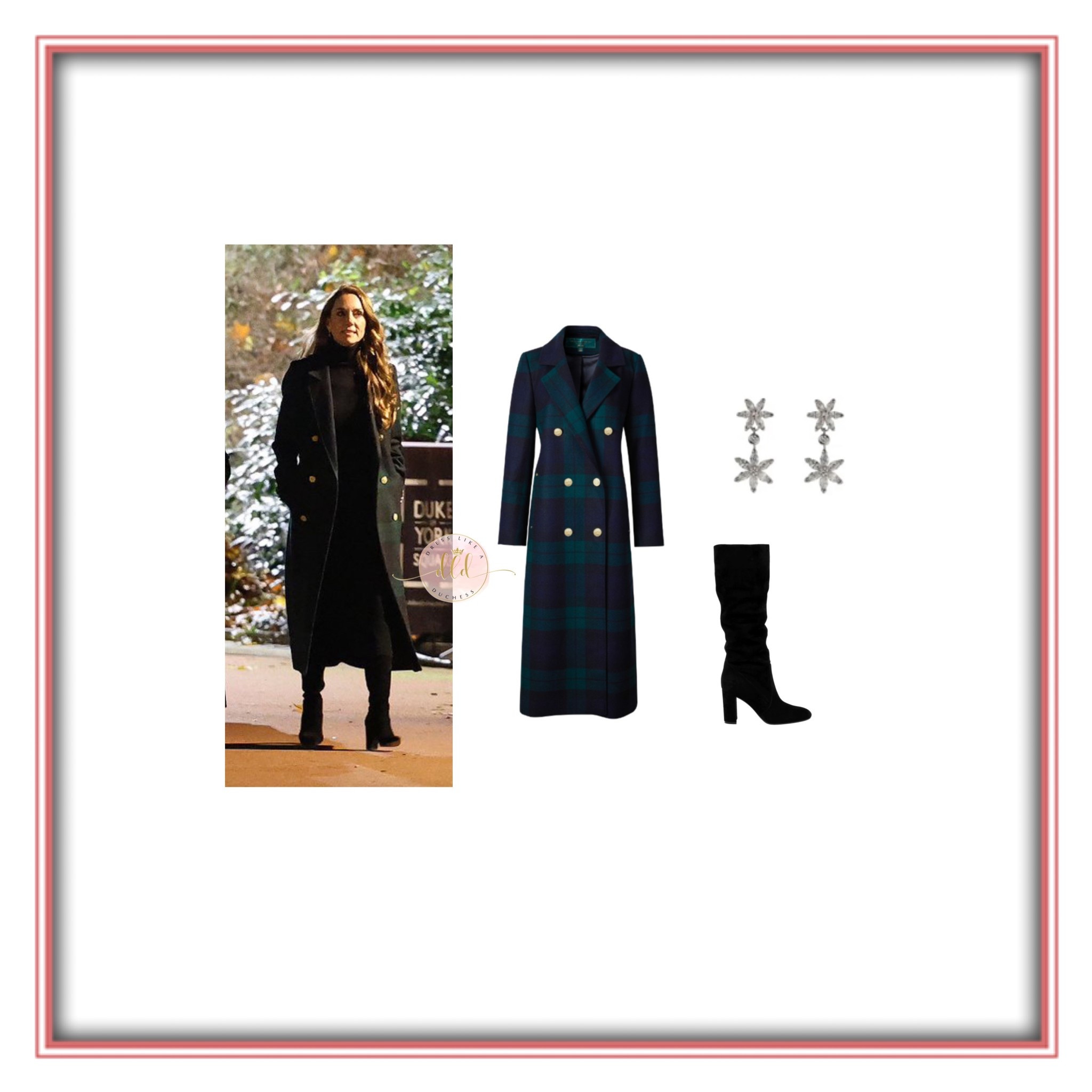 12/13/25 Kate Middleton in Holland Cooper Blackwatch double-breasted coat for a visit to the Ever After Garden, in Chelsea, West London 