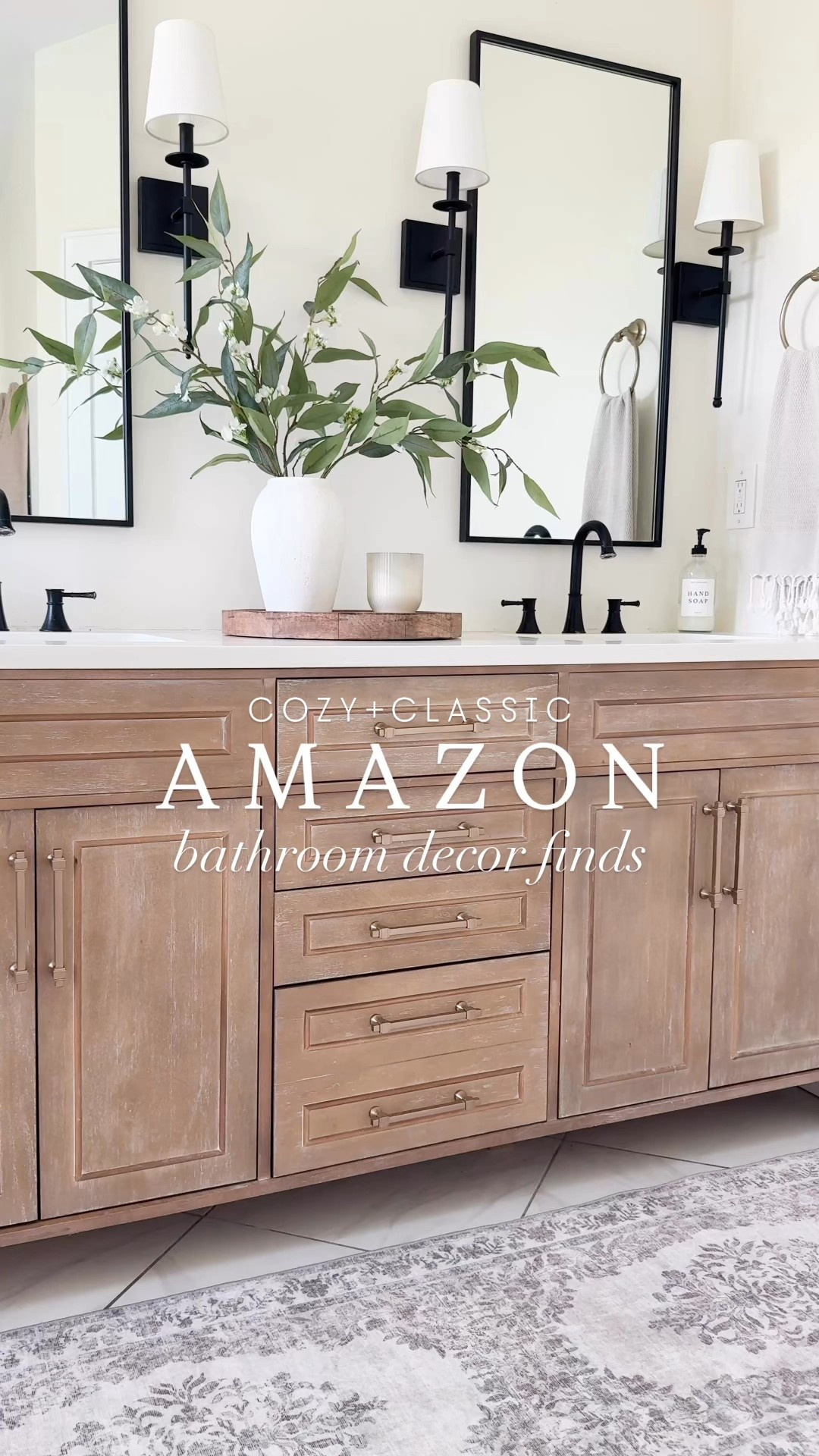 Amazon bathroom finds, bathroom vanity, bathroom cabinet, wall mirror, wall sconces, bath towels, hand towels, bathroom decor, faux greenery, runner rug, bathroom rug, washable rug, champagne bronze, home decor

#LTKSaleAlert #LTKFindsUnder50 #LTKHome