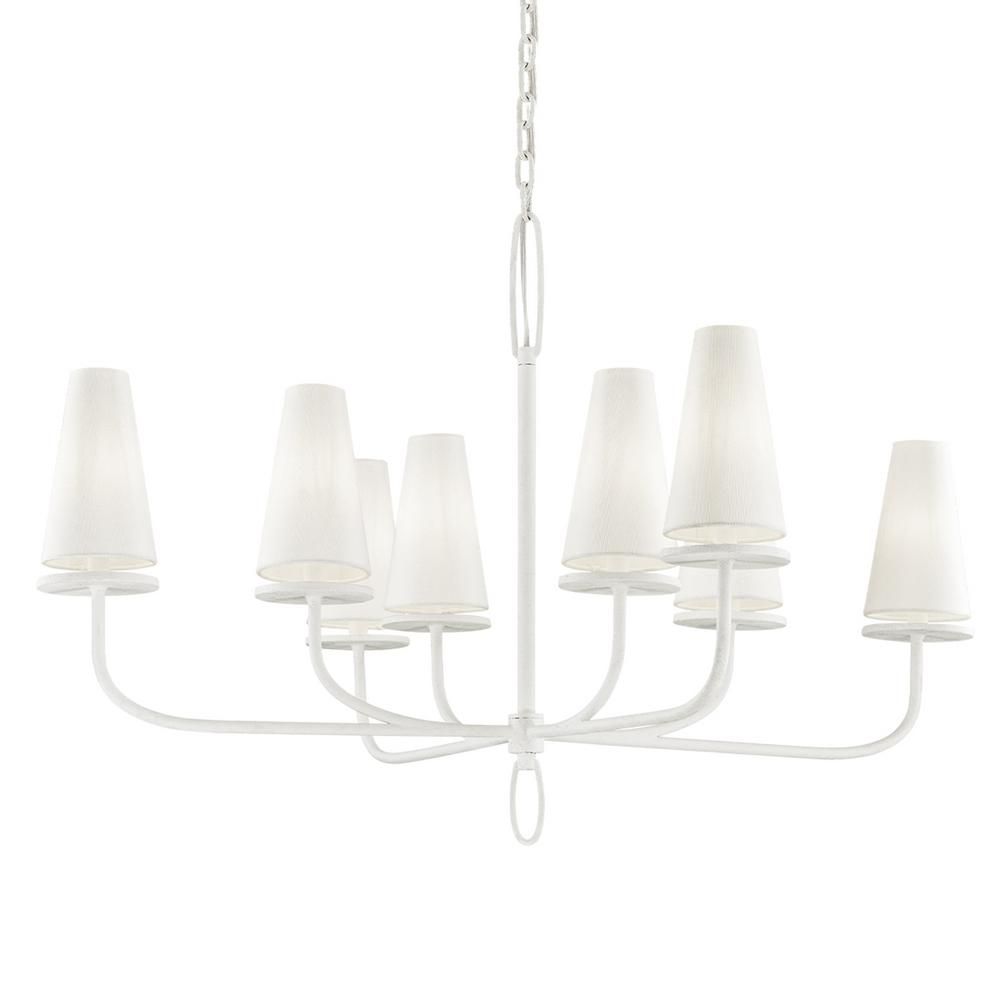 Troy Lighting Marcel 8-Light Gesso White 43.25 in. D Chandelier with Off-White Hardback Cotton Shade | The Home Depot